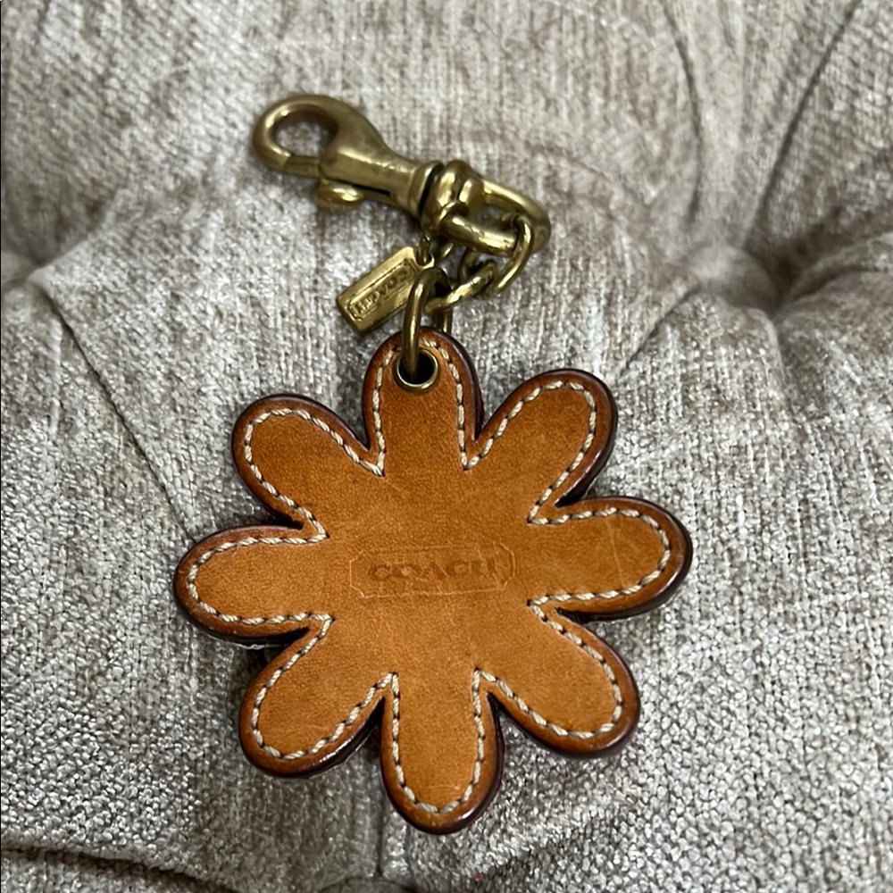 Coach Tan Flower Leather Keychain
